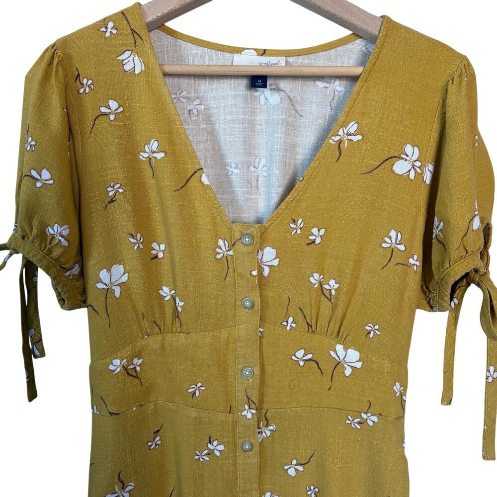 Universal Threads Woven Blend Dress Womens Medium Mustard Yellow Floral Prairie - Picture 2 of 8